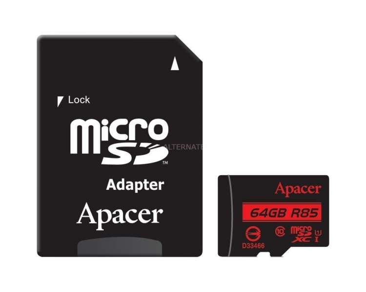 Tarjeta De Memoria Apacer 64Gb Xc Uhs 1 Con Adaptador Clase 10/ 85Mbs