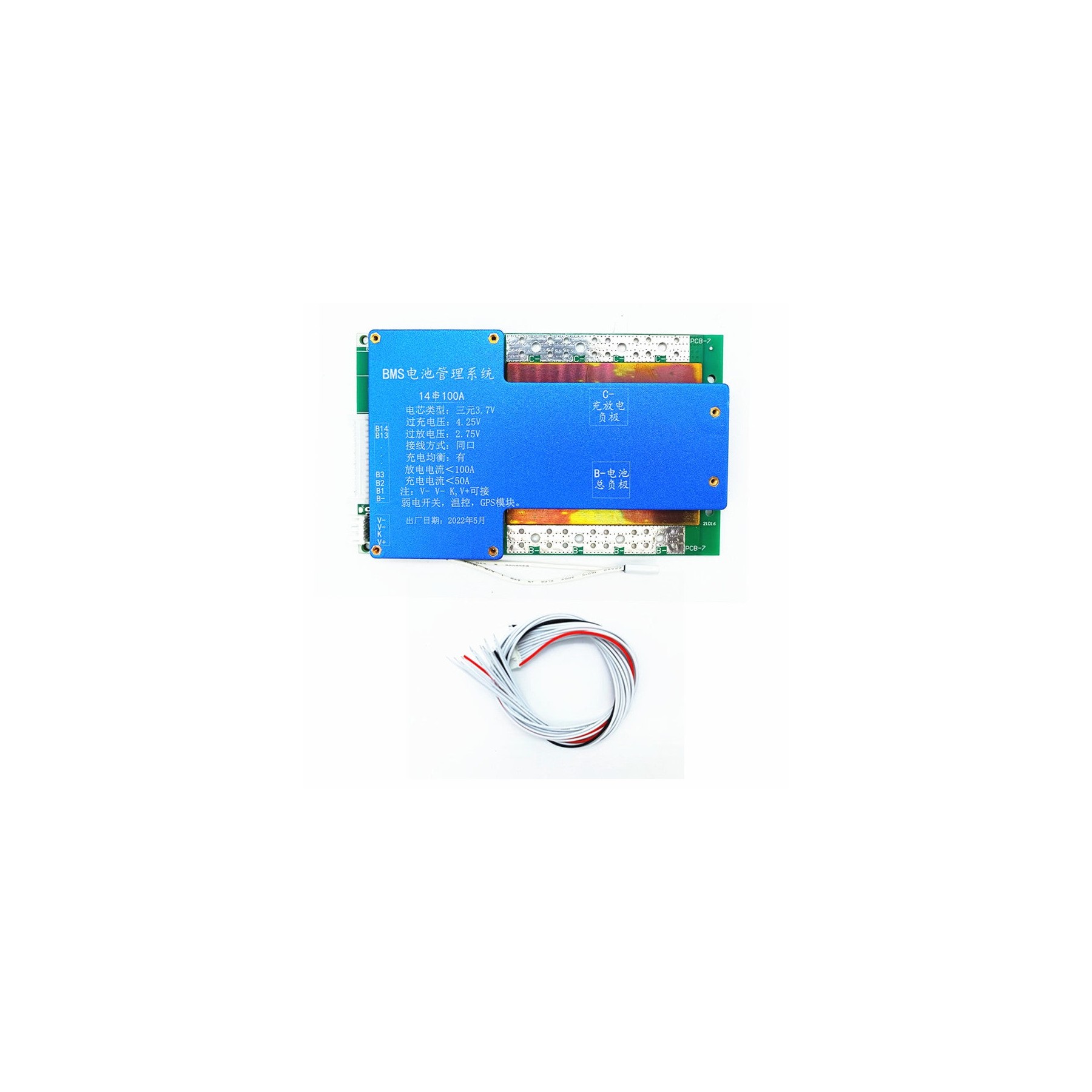 BMS 14S 52V 100A 18650 Li-Ion Paquete de batería de Litio Protección Placa