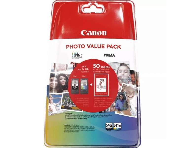 Cartucho de tinta original canon pg-540l + cl-541 xl multipack alta capacidad/ negro/ tricolor + papel fotográfico