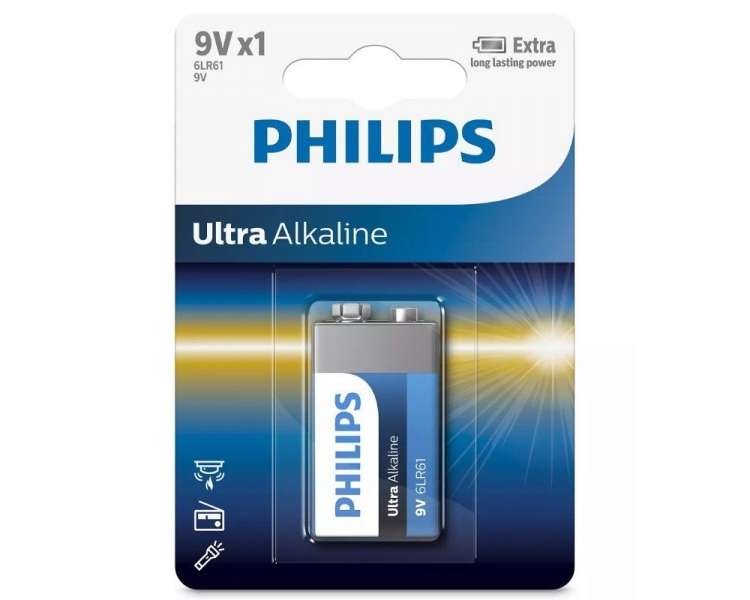 Pila alcalina philips 6lr61e1b/10/ 9v