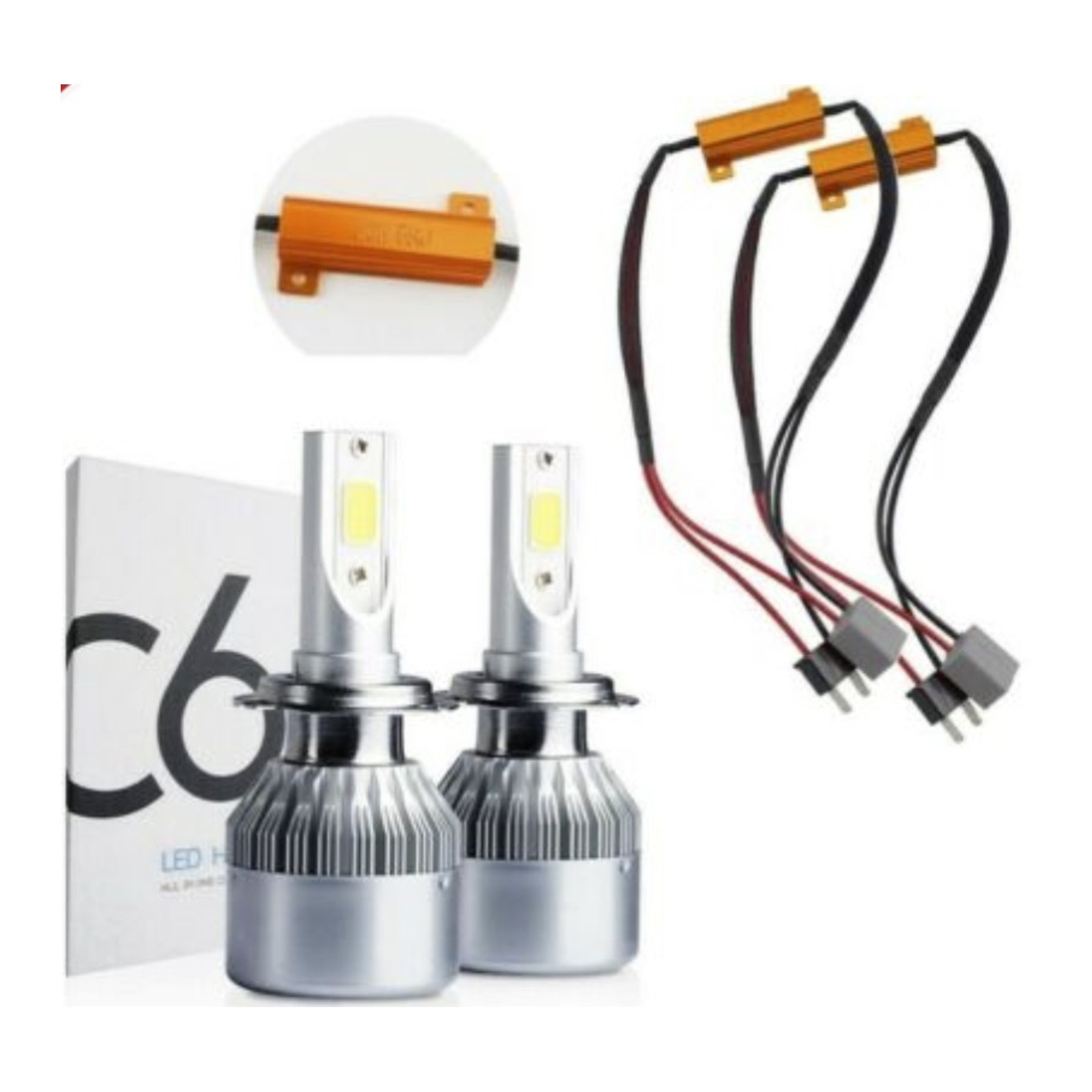Kit 2X Bombillas Led H7 36W 7600Lm 6000K Cob Luz Led Coche & Cancelador Error