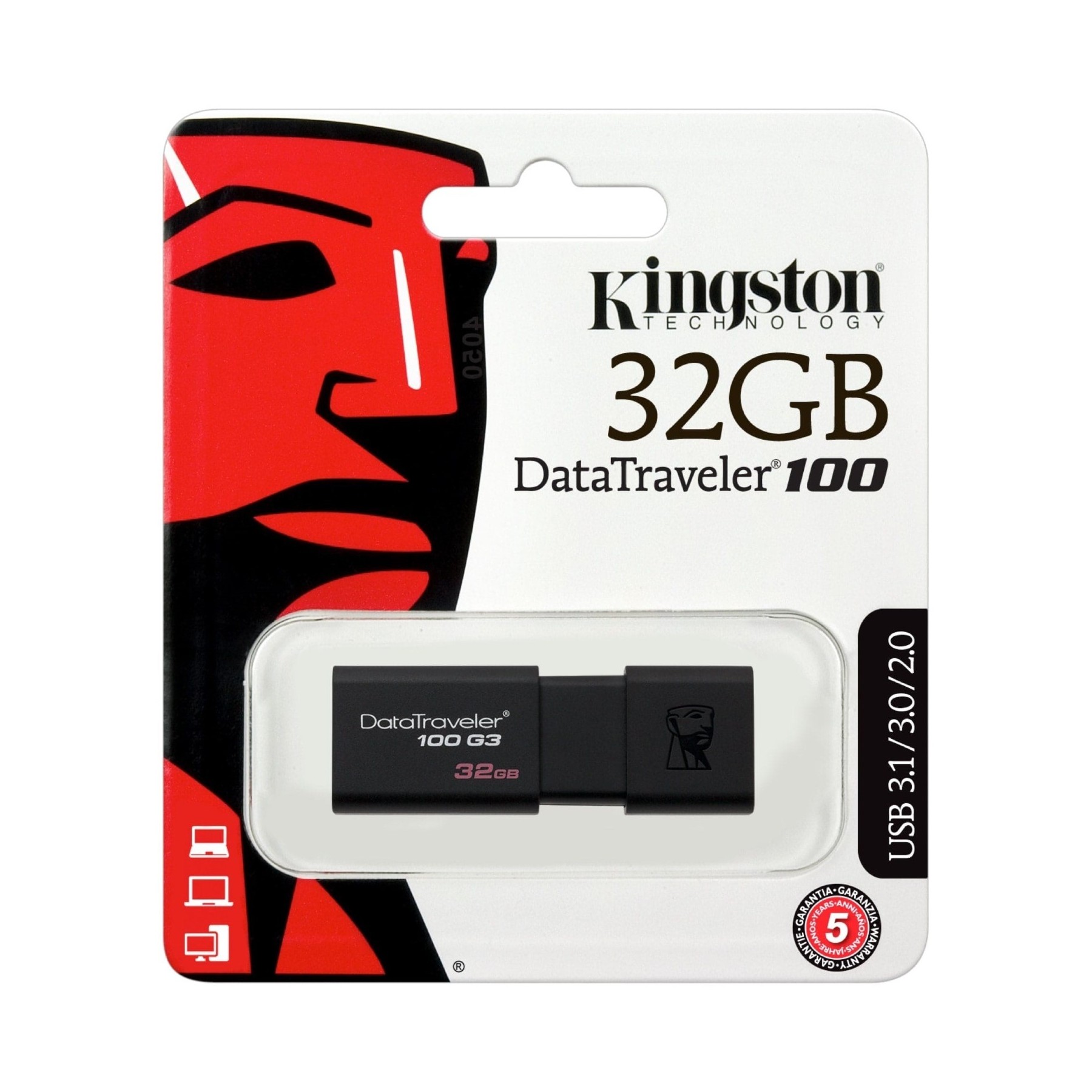 Kingston Data Traveler 100, 32GB, PenDrive Memoria Flash USB, Stick, USB 3.0