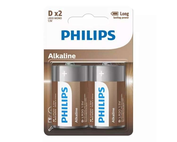 Pack de 2 pilas d philips lr20a2b/10/ 1.5v/ alcalinas