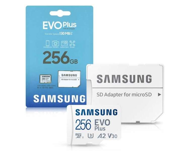 Tarjeta De Memoria Samsung Evo Plus 2021 256Gb Microsd Xc Con Adaptador Clase 10 130Mbs Micro Sd