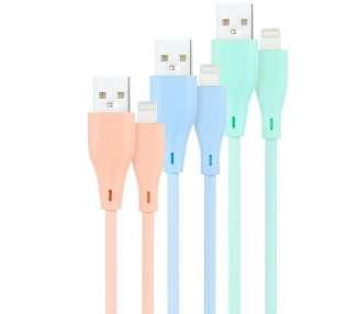 Cables usb 2.0 lightning nanocable 10.10.0401-a1/ usb macho - lightning macho/ 1m/ 3 unidades/ rosa, azul y verde