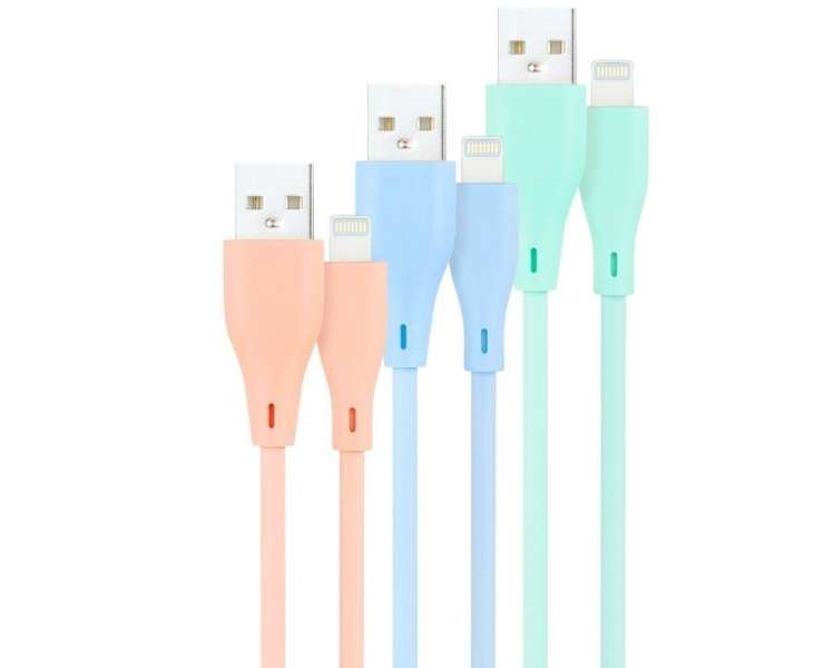 Cables usb 2.0 lightning nanocable 10.10.0401-a1/ usb macho - lightning macho/ 1m/ 3 unidades/ rosa, azul y verde