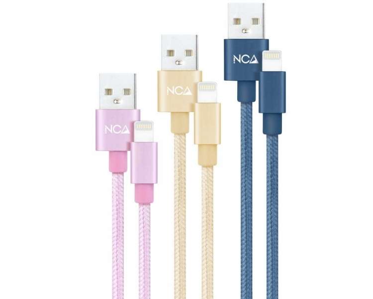 Cables usb 2.0 lightning nanocable 10.10.0401-co2/ usb macho - lightning macho/ 1m/ 3 unidades/ rosa, dorado, azul pacífico