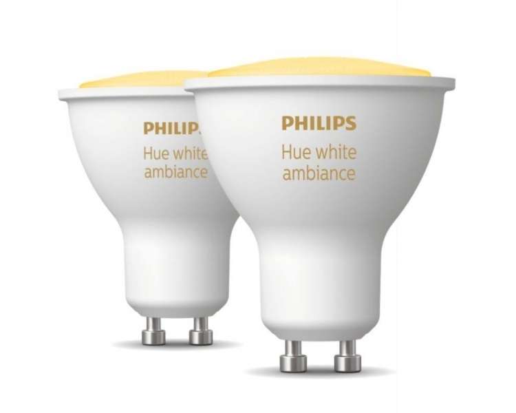 Bombilla led inteligente philips hue white ambiance/ casquillo gu10/ 5w/ 350 lúmenes/ 2200k-6500k/ 2 unidades/ precisa philips
