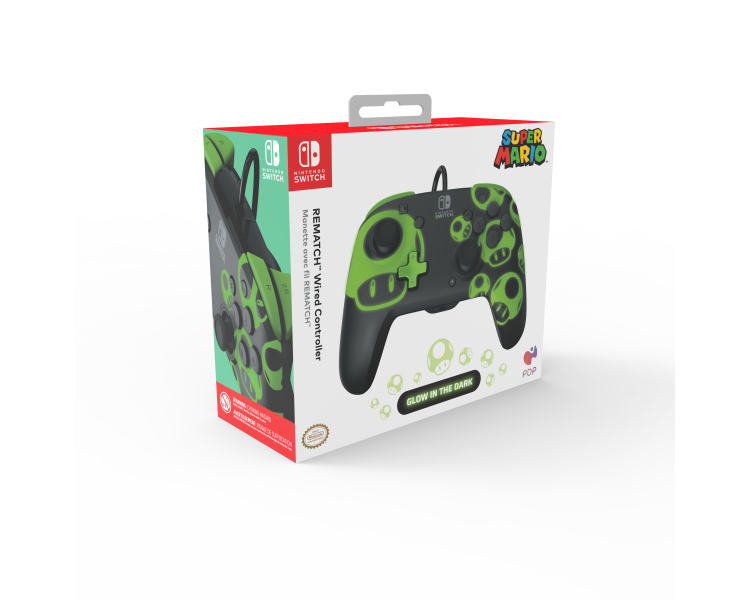 PDP Rematch Wired controller - 1Up Glow In The Dark