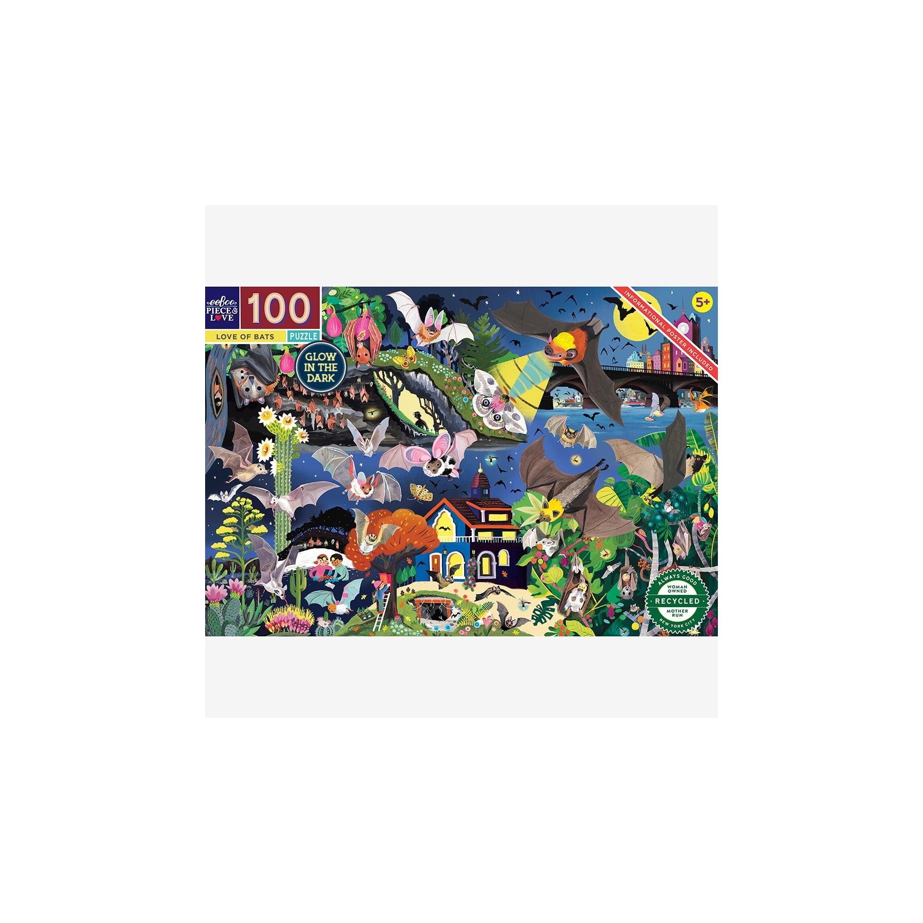 eeBoo - Puzzle 100 pcs - Love of Bats (Glow) - (EPZBAT