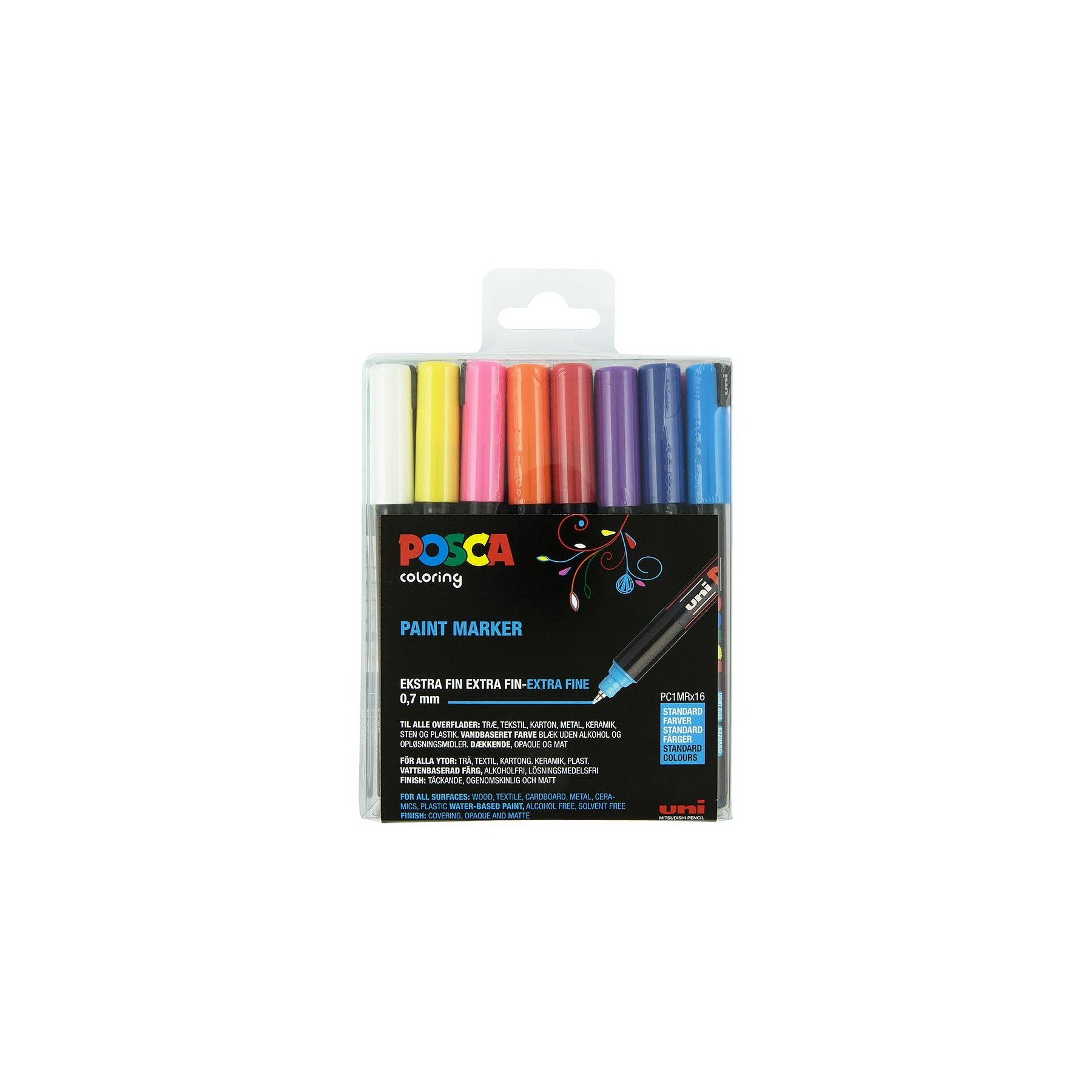 Posca - PC1MR - Extra Fine Tip Pen - Basic Colors, 16 pc