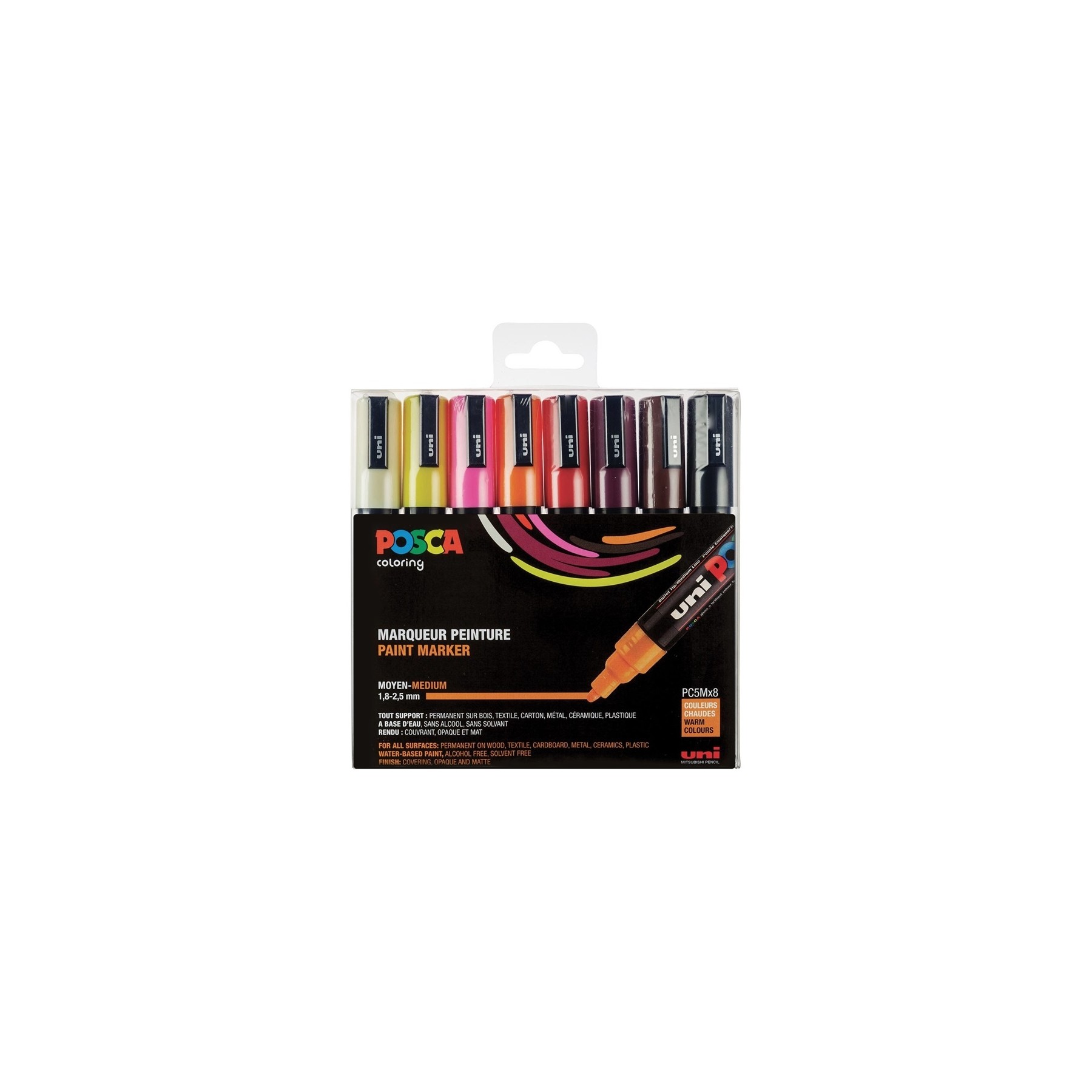 Posca - PC5M - Medium Tip Pen - Warm colors, 8 pc