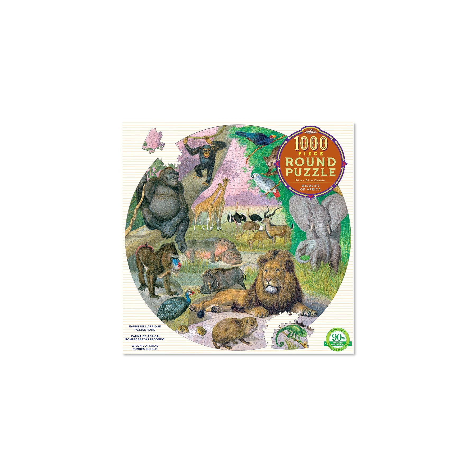 eeBoo - Round Puzzle - Wildlife of Africa, 1000 Pc (EPZCWLA)