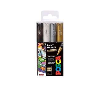 ​Posca - PC1MC - Extra Fine Tip Pen - Gold, Silver, Black and White, 4 pc​