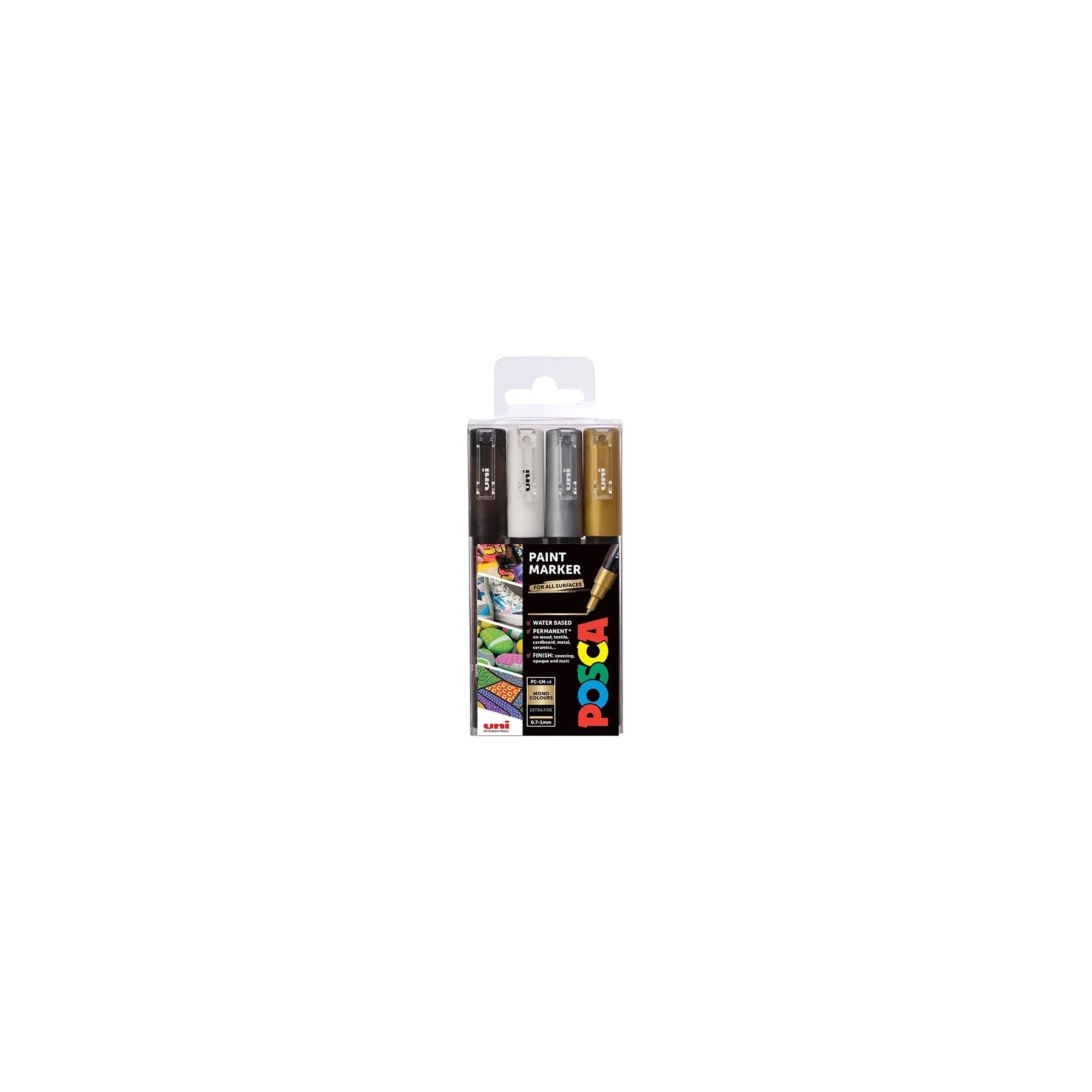 ​Posca - PC1MC - Extra Fine Tip Pen - Gold, Silver, Black and White, 4 pc​