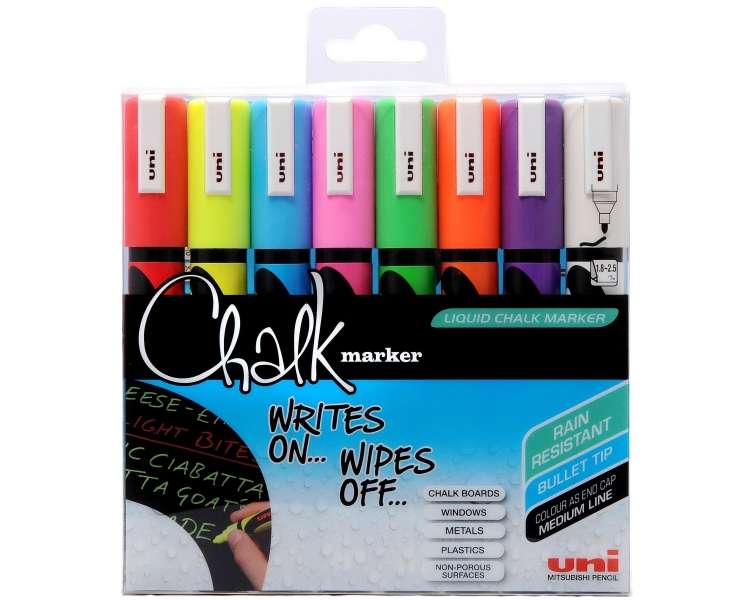 Uni - Chalkmarker 5M - Assorted colors, 8 pc
