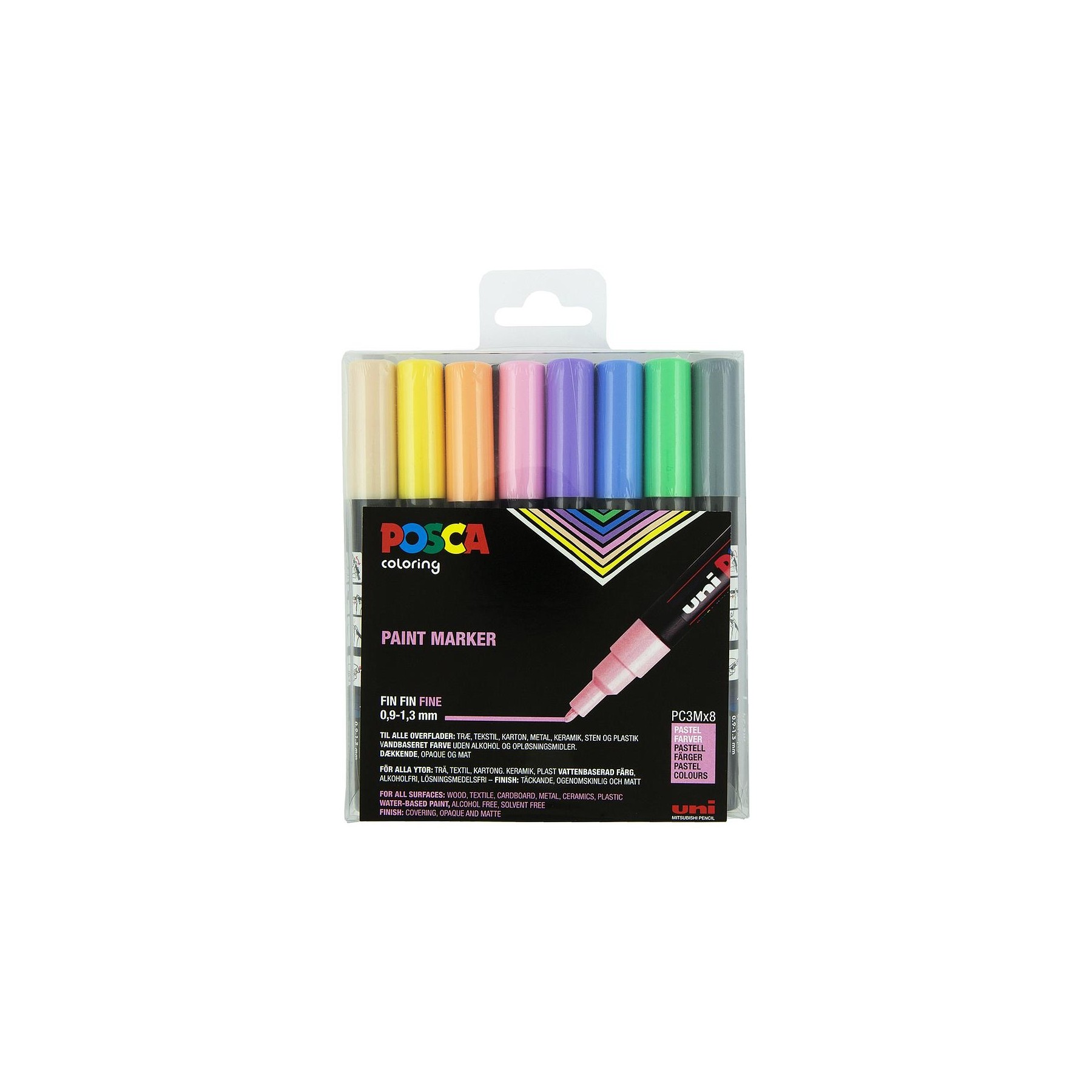 Posca - PC3M - Fine Tip Pen - Pastel, 8 pc