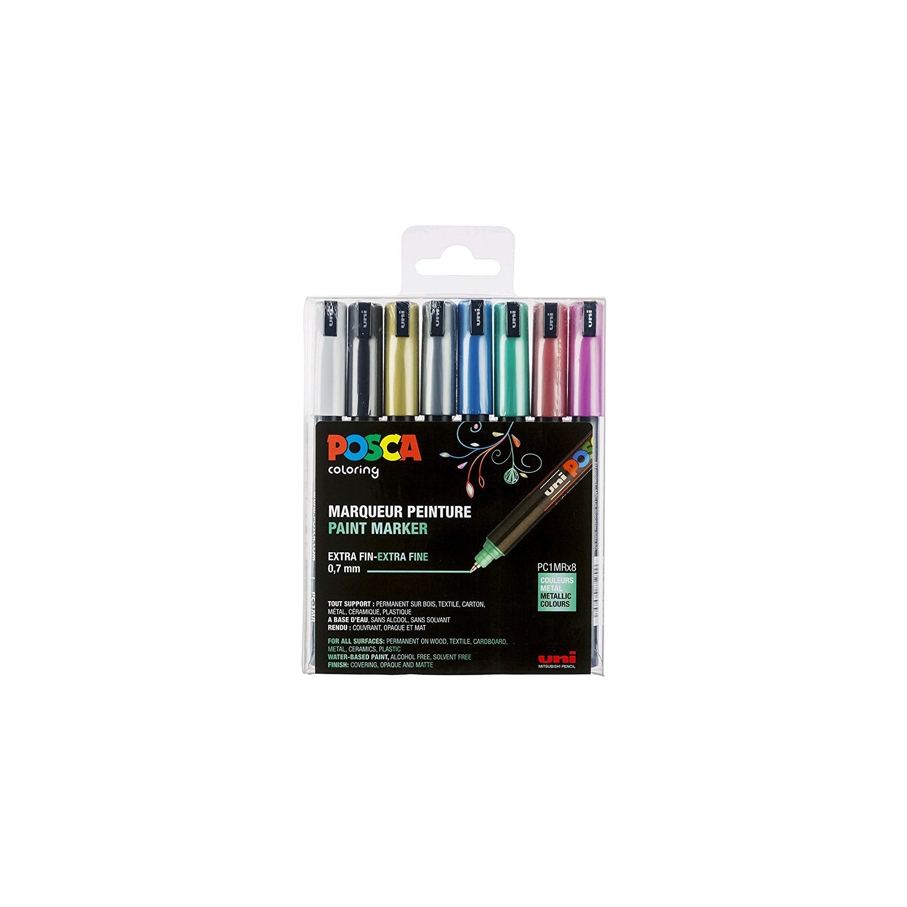 Posca, Pc1Mr, Bolígrafo De Punta Extra Fina, Colores Metálicos, 8 Piezas