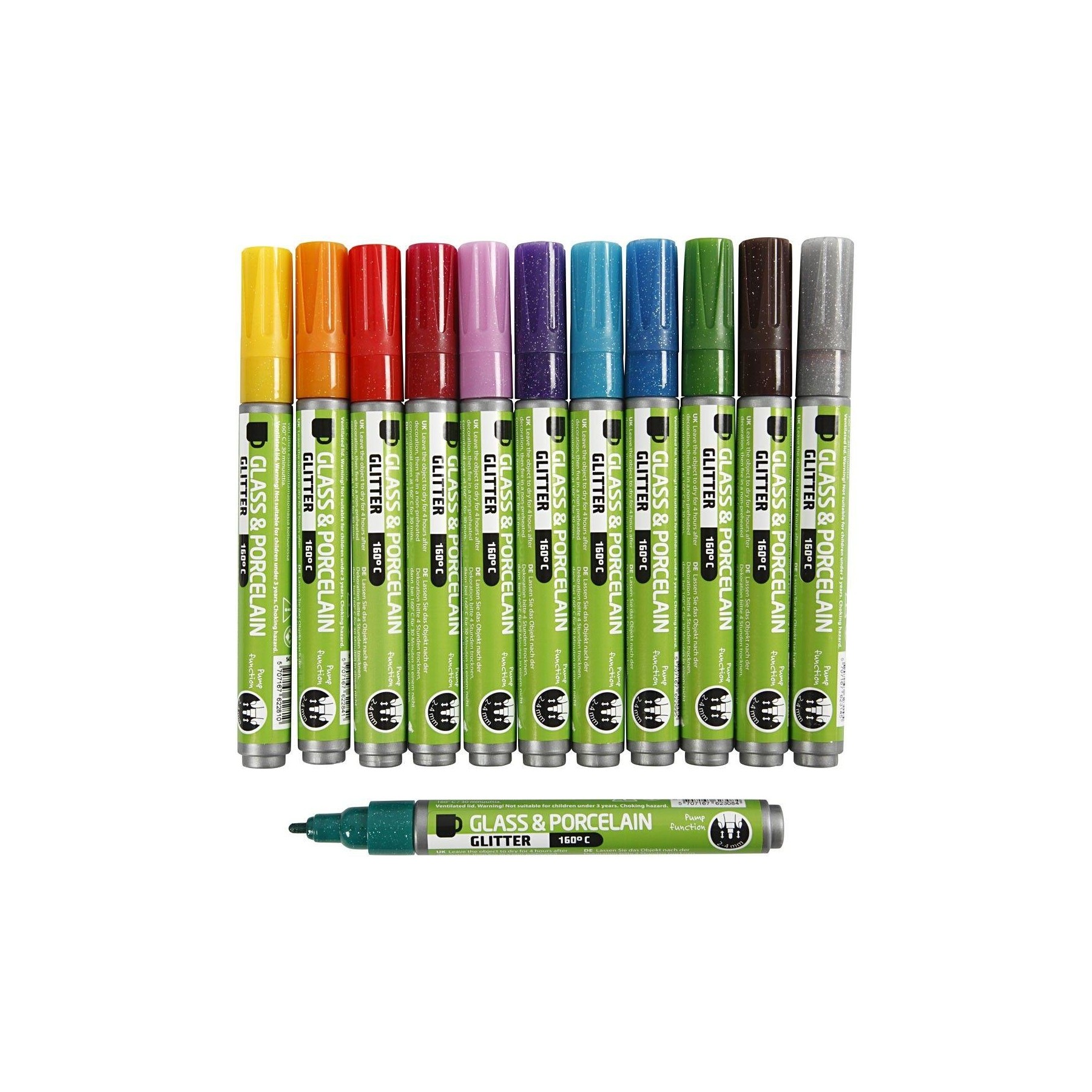 Glass & Porcelain Pens - Glitter - Semi Opaque - 12 pcs (31312)