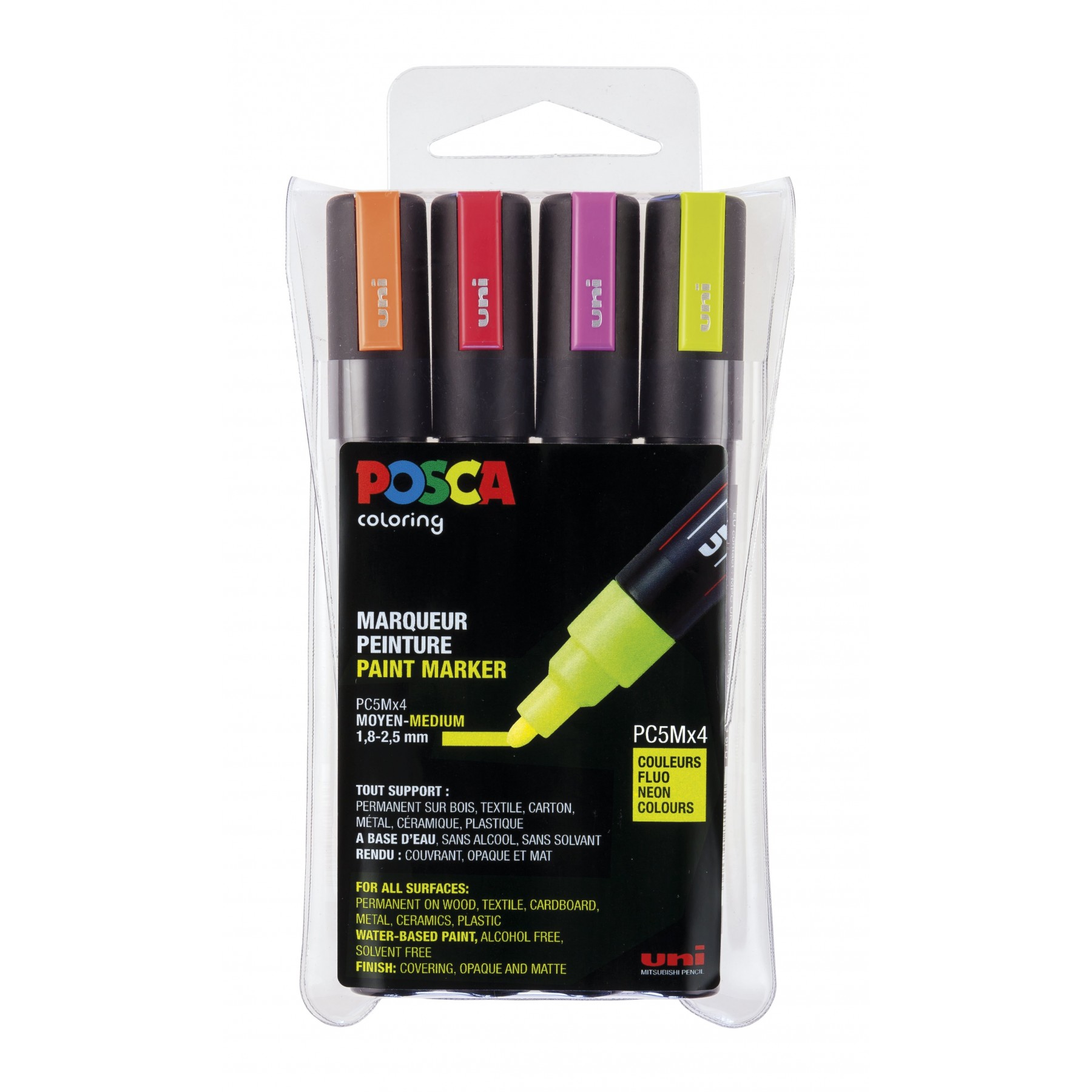 Posca - PC5M - Medium Tip Pen - Neon colors, 4 pc