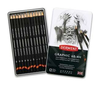 Derwent - Graphic Medium Pencils 6B-4HB, 12 Tin