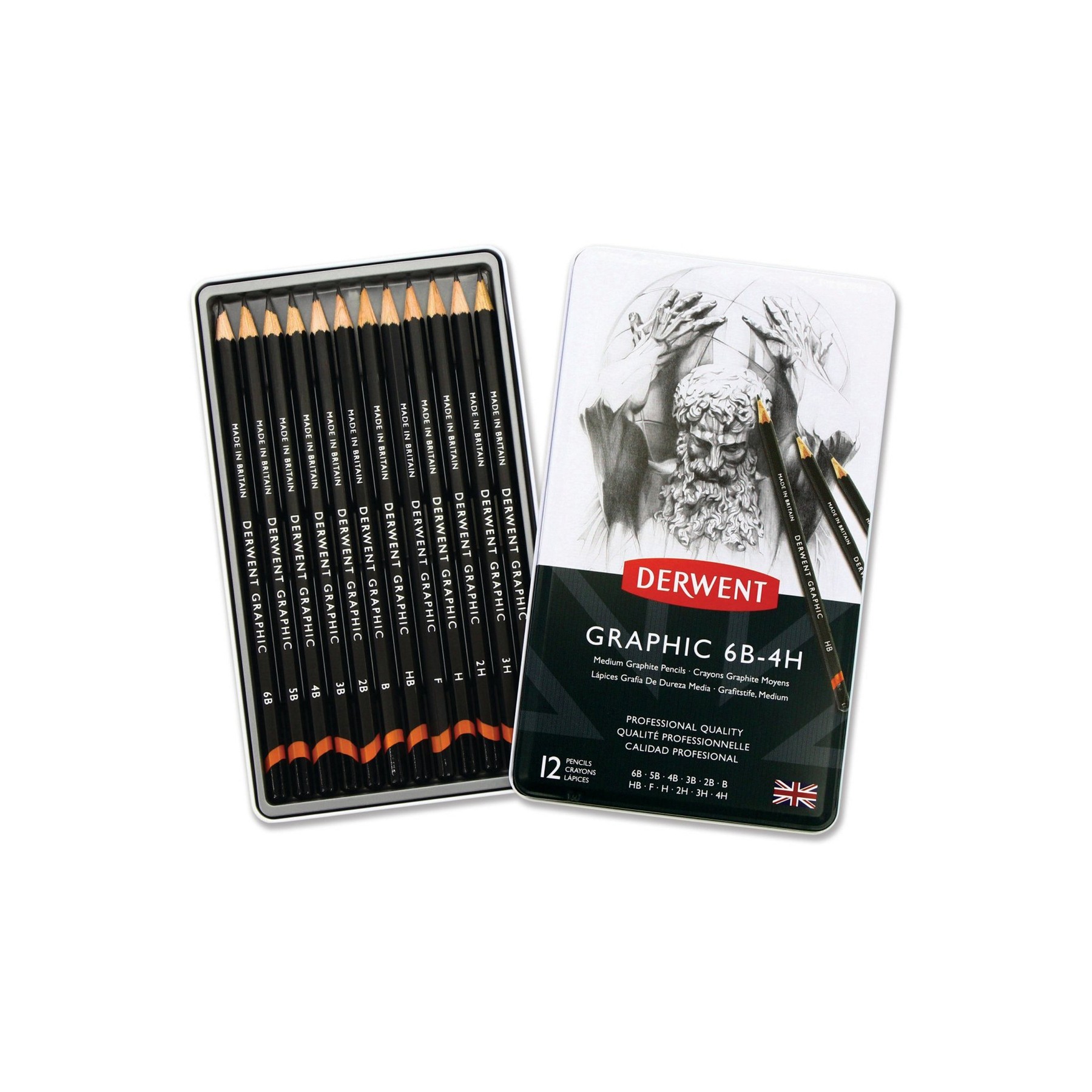 Derwent - Graphic Medium Pencils 6B-4HB, 12 Tin