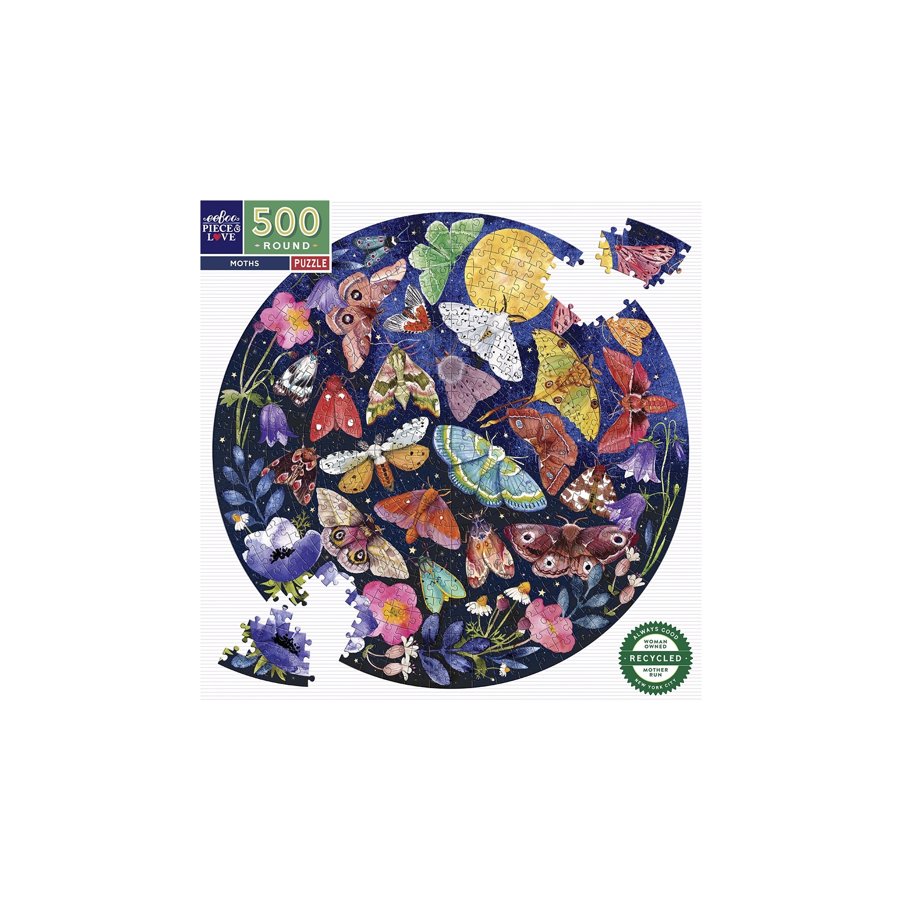 eeBoo - Round Puzzle 500 pcs - Moths - (EPZFMOT