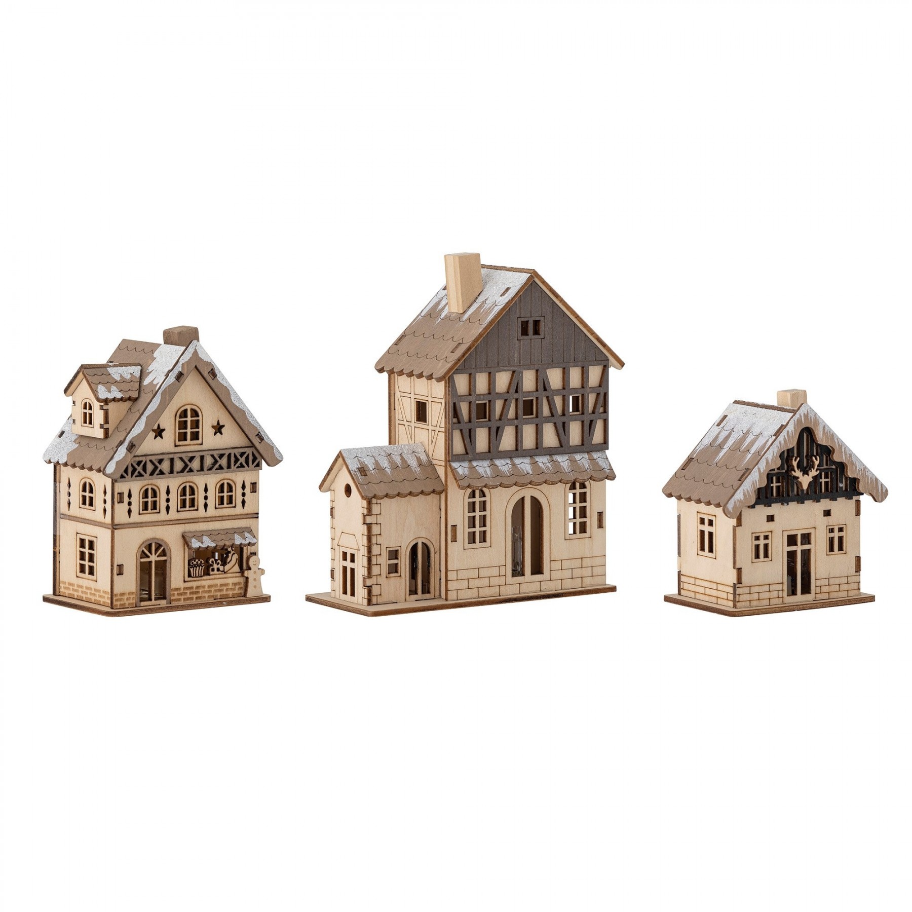 Bloomingville - Set of 3 - Tenu Deco Christmas Houses w/LED (82056111)