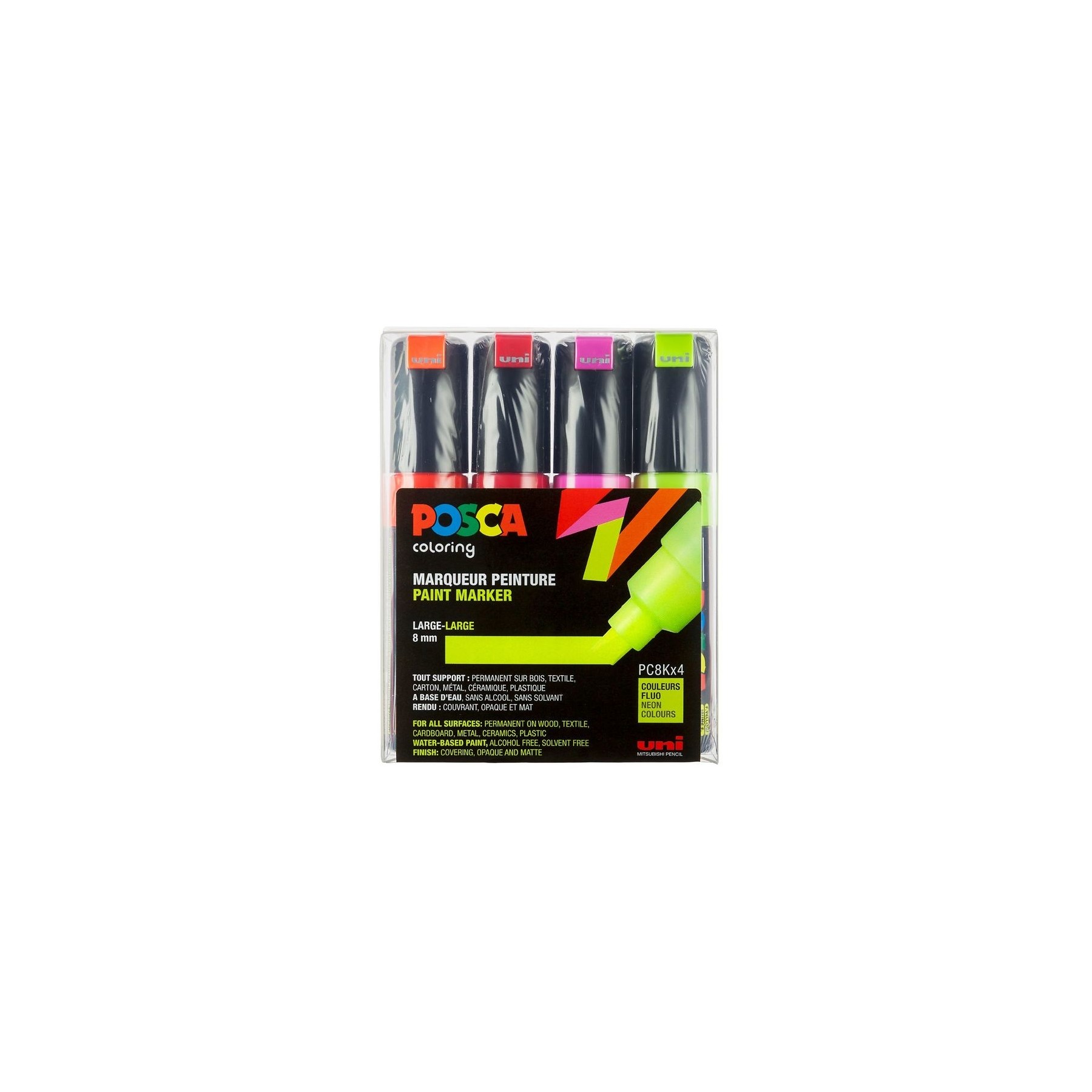 Posca - PC8K - Broad Tip Pen - Neon colors, 4 pc