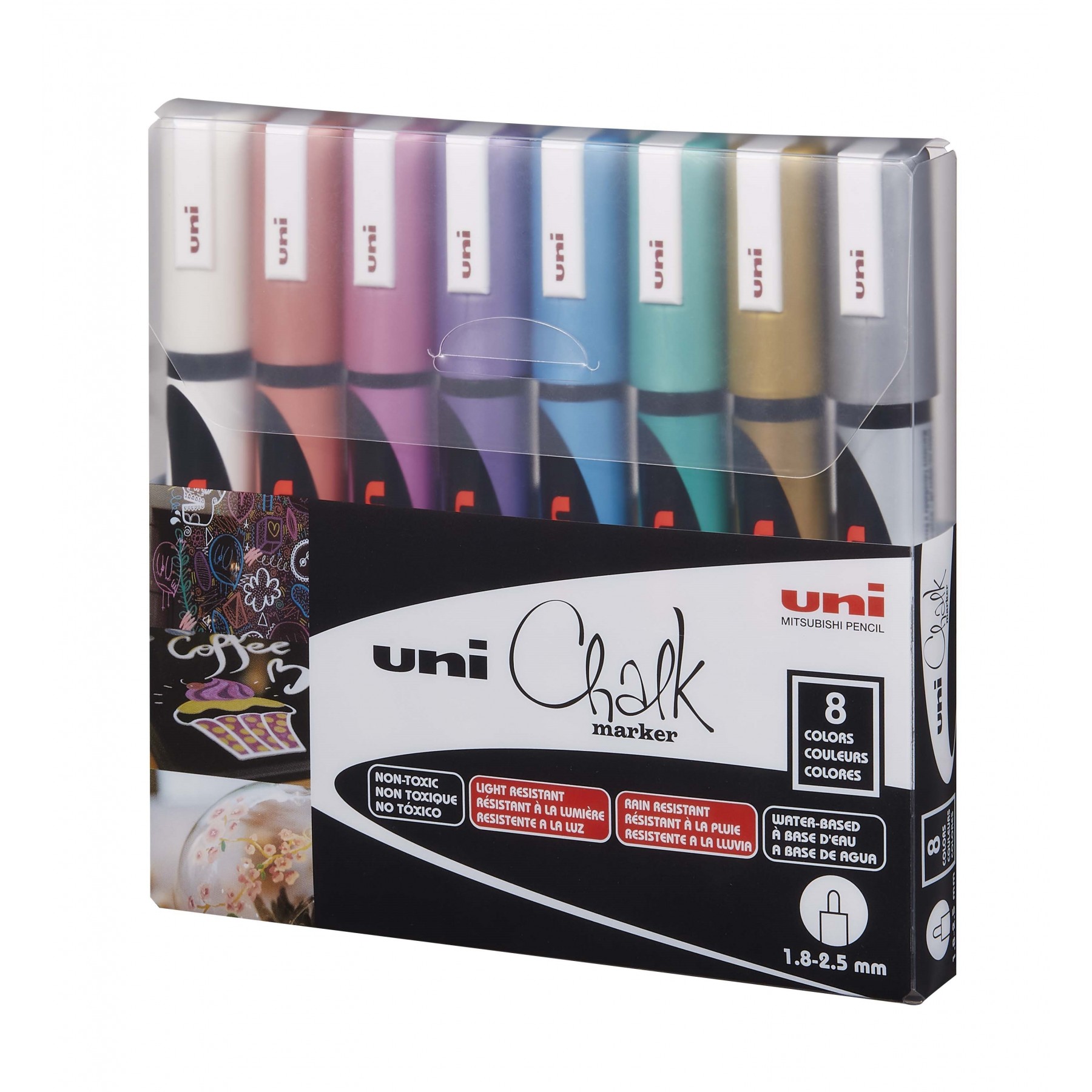 Uni - Chalkmarker 5M - Metallic colors, 8 pc
