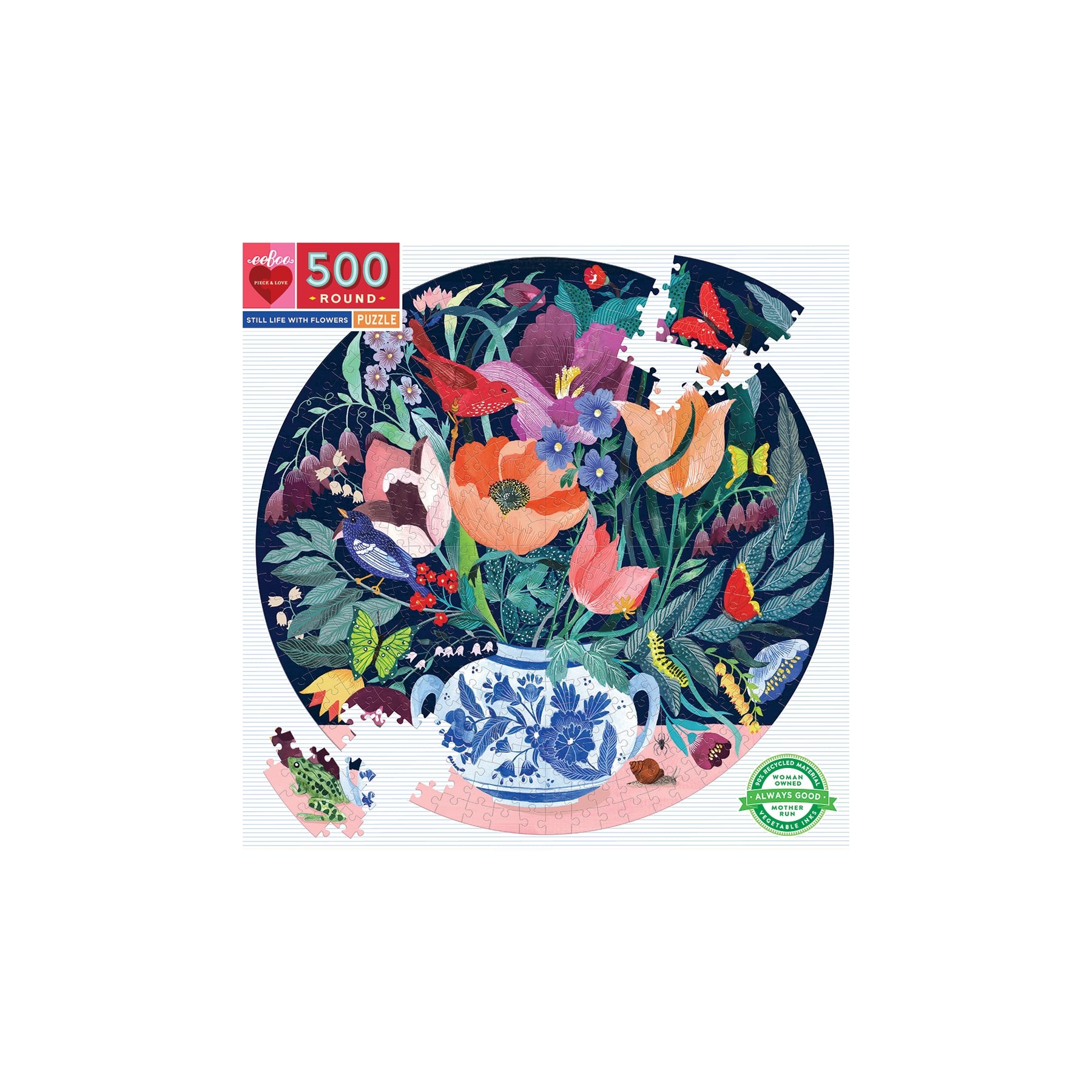eeBoo - Round puzzle, 500 pcs - Still Life with Flowers (EPZFSLF)