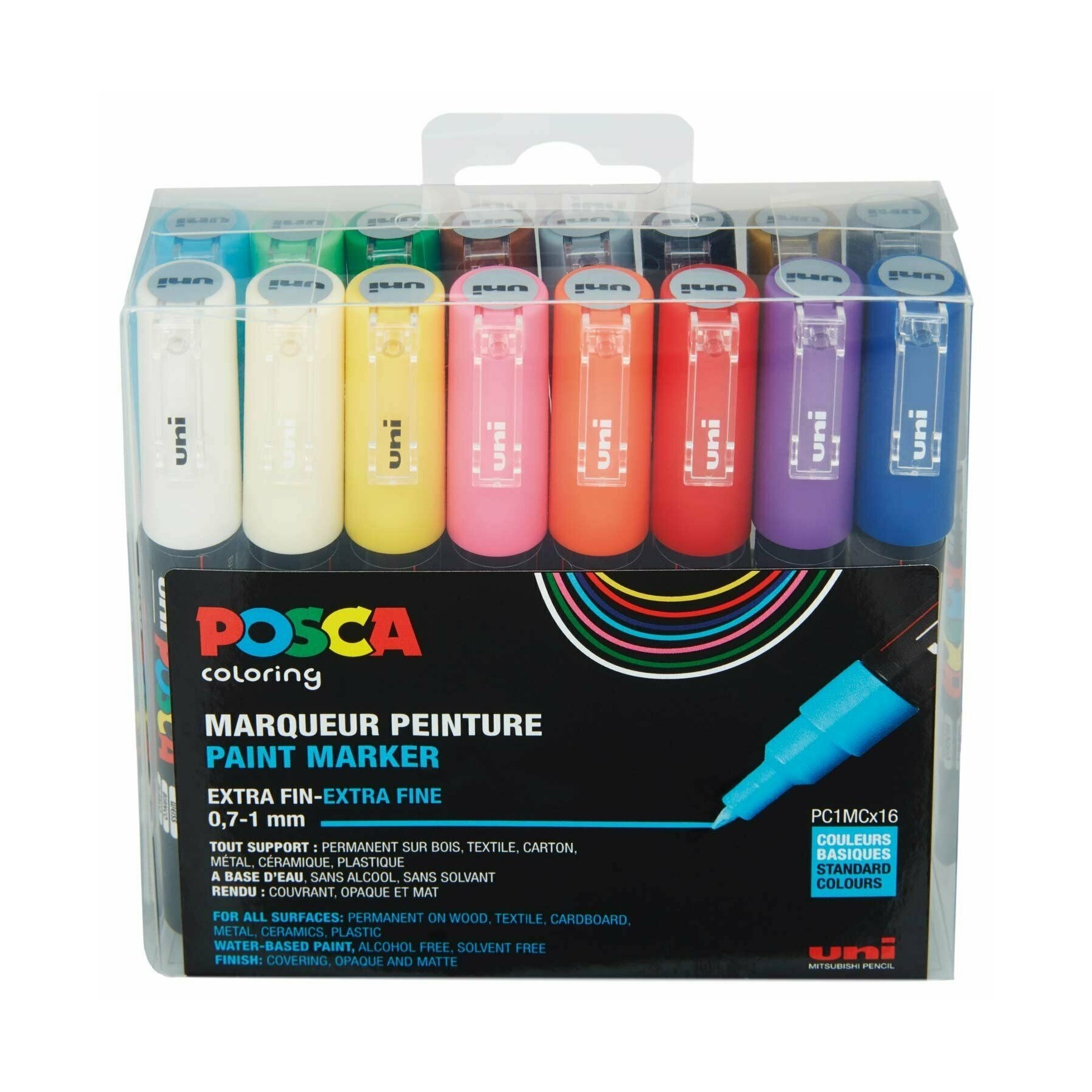 Posca - PC1MC - Extra Fine Tip Pen - Basic Colors, 16 pc
