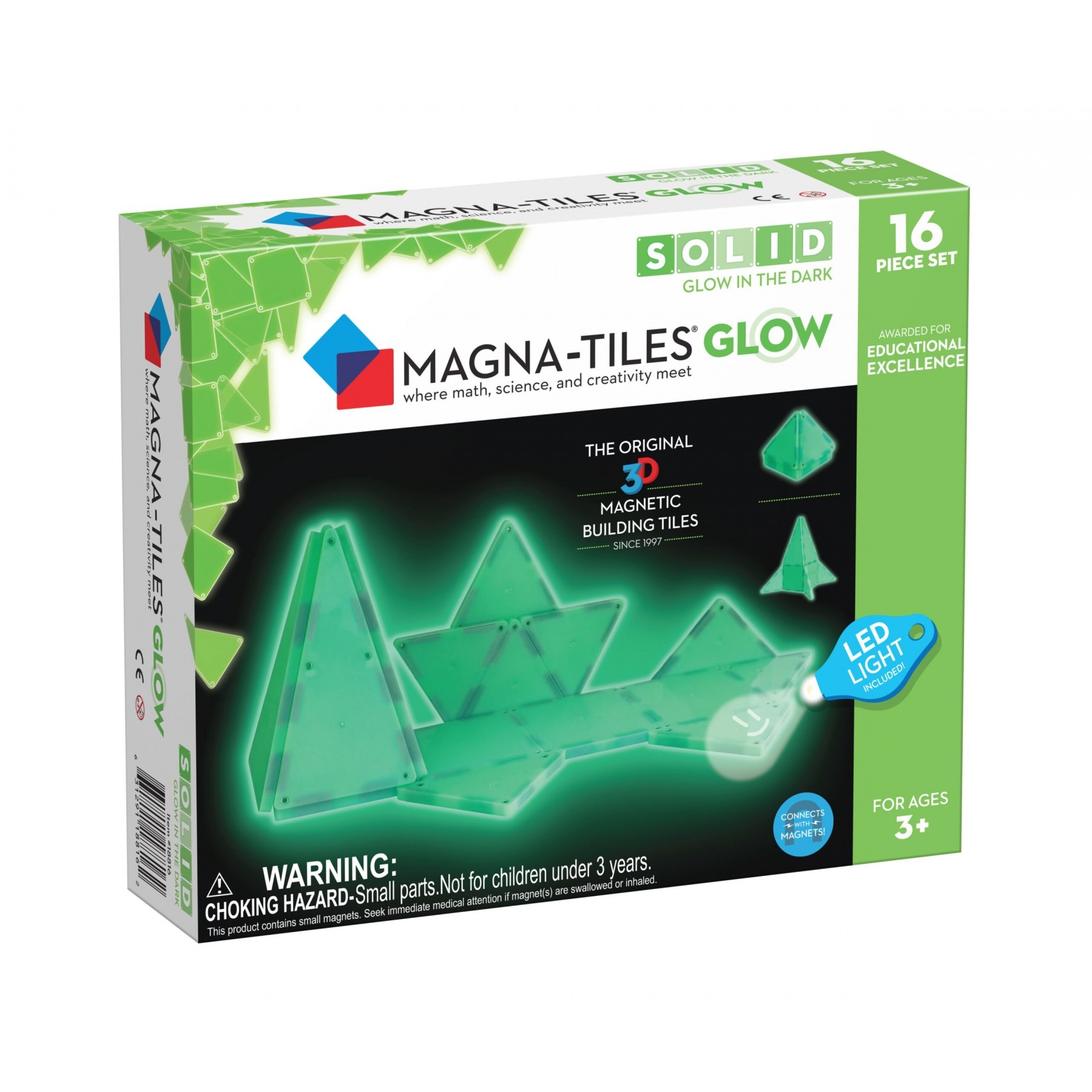 Magna-Tiles, Juego de expansión Glow de 16 piezas, (90215)