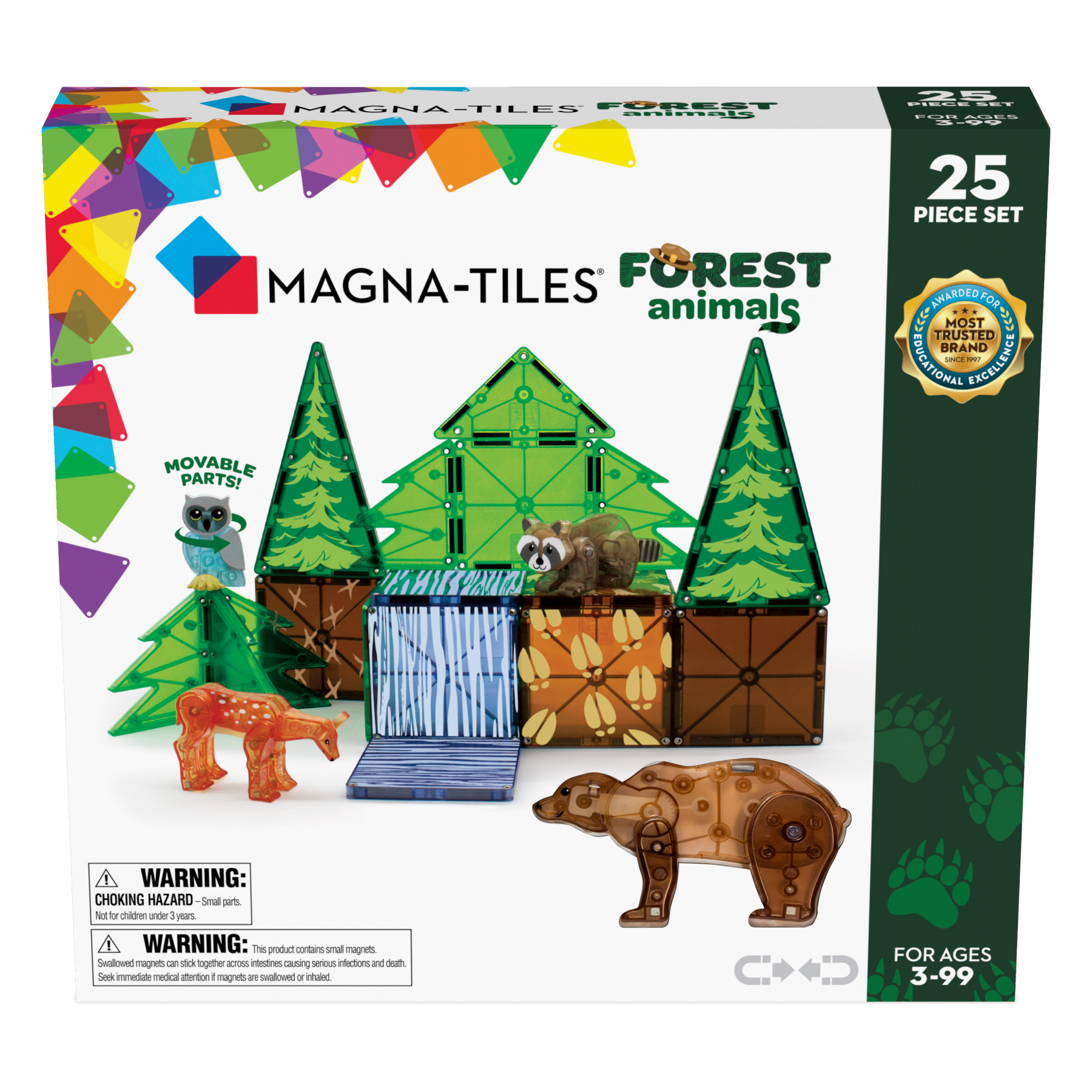 Magna-Tiles, Conjunto de animales del bosque de 25 piezas, (90224)