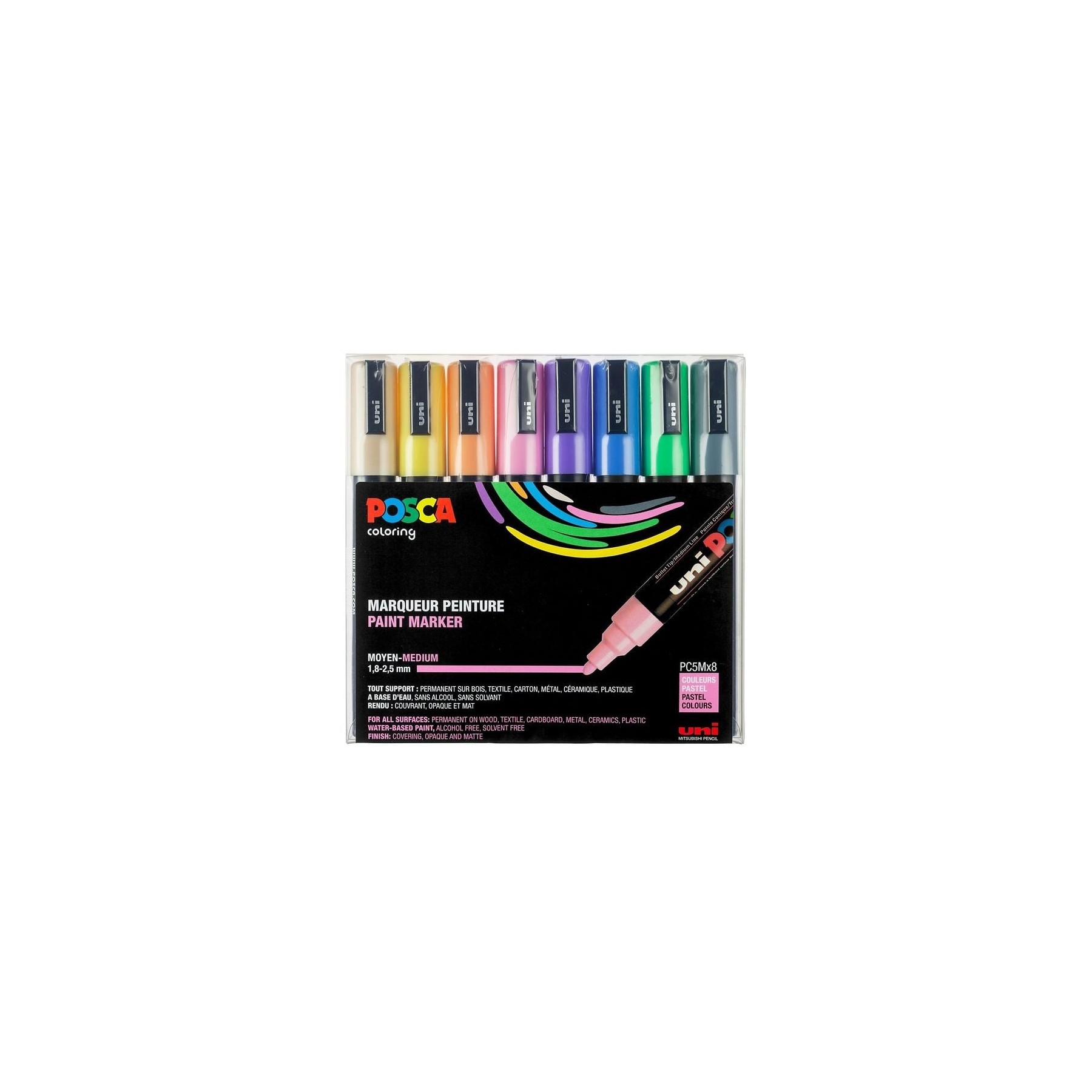 Posca - PC5M - Medium Tip Pen - Pastel colors, 8 pc