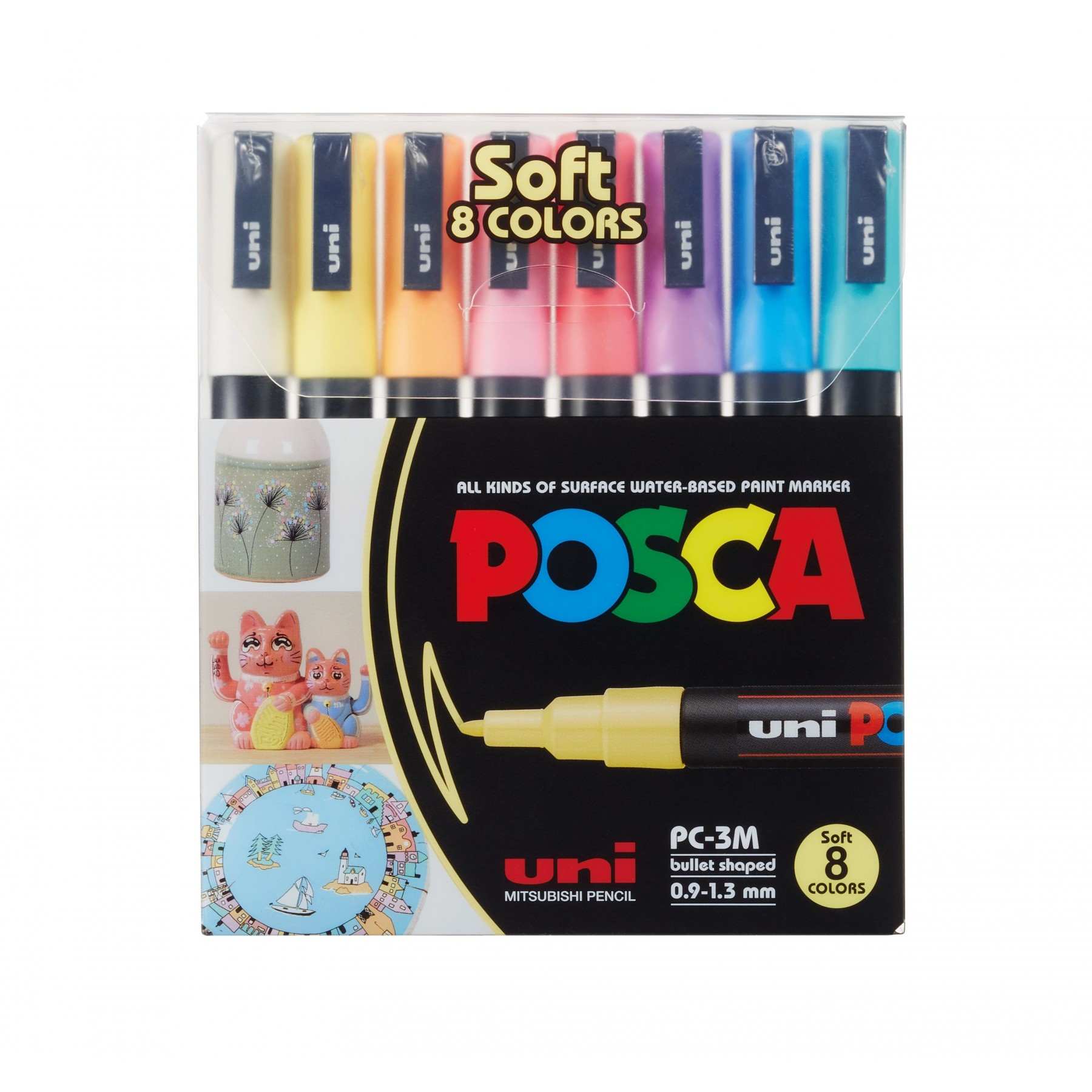 Posca - PC3M - Fine Tip Pen - Soft Colors, 8 pc