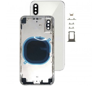 Chasis Carcasa Con Tapa Cristal Para iPhone X Blanco Plata
