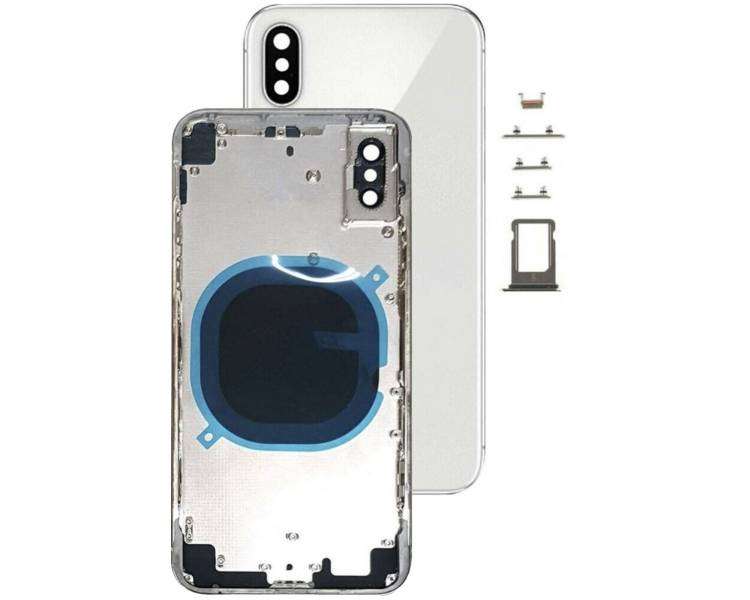 Chasis Carcasa Con Tapa Cristal Para iPhone X Blanco Plata
