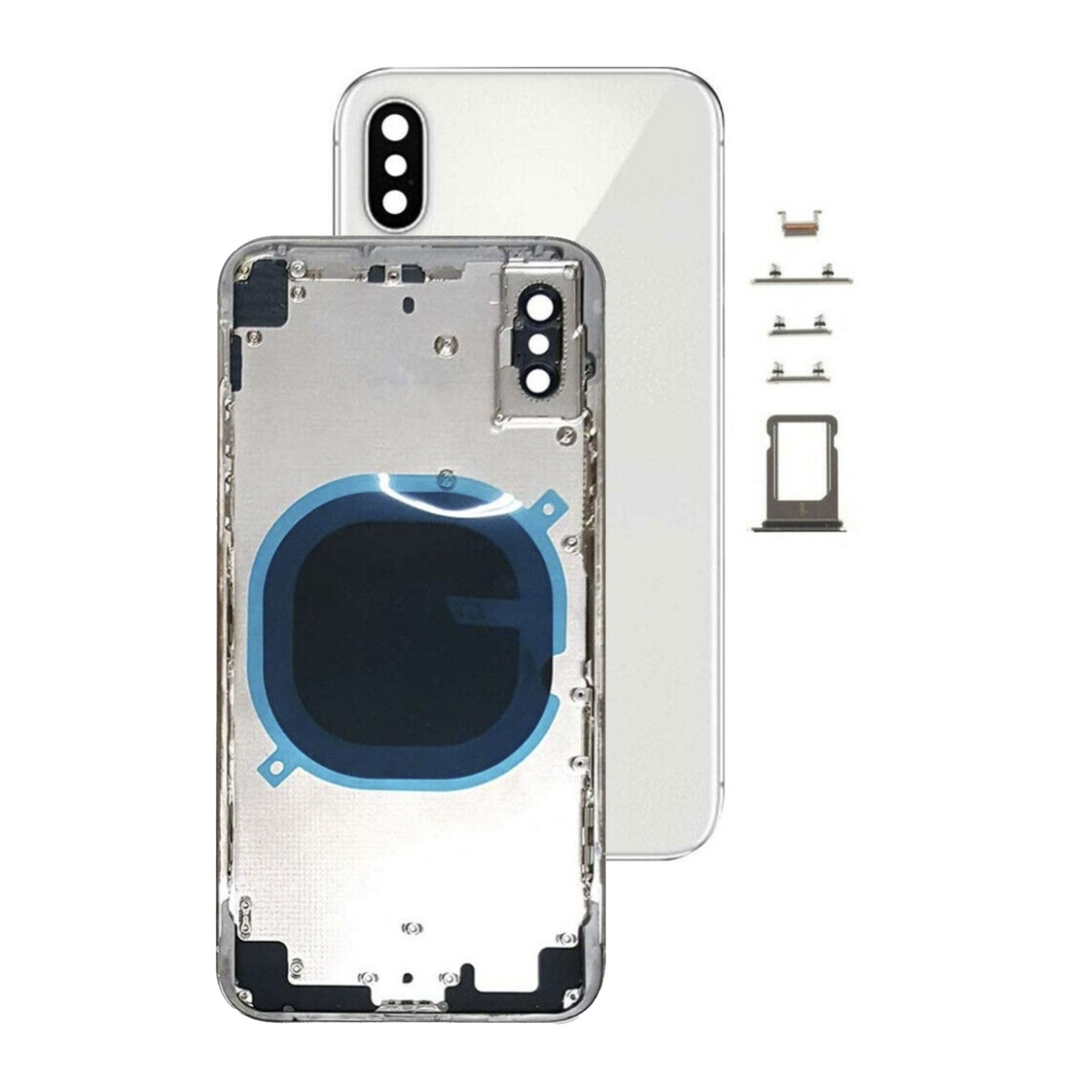 Chasis Carcasa Con Tapa Cristal Para iPhone X Blanco Plata