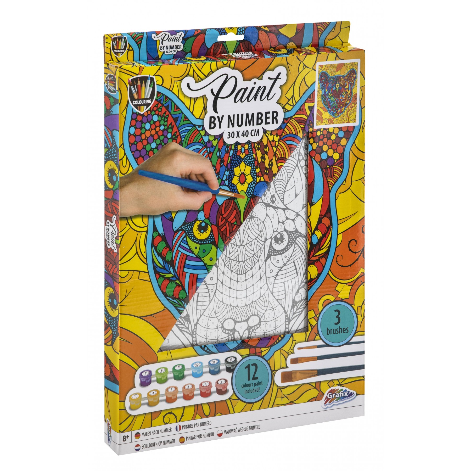 Grafix, Pintura Por Números Lienzo De Tigre +12 Pinturas, (K-150072)