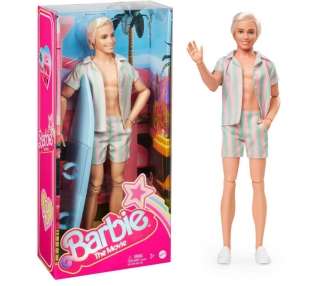 Barbie - Movie Ken Doll Wearing Pastel Striped Beach Matching Set (HPJ97)