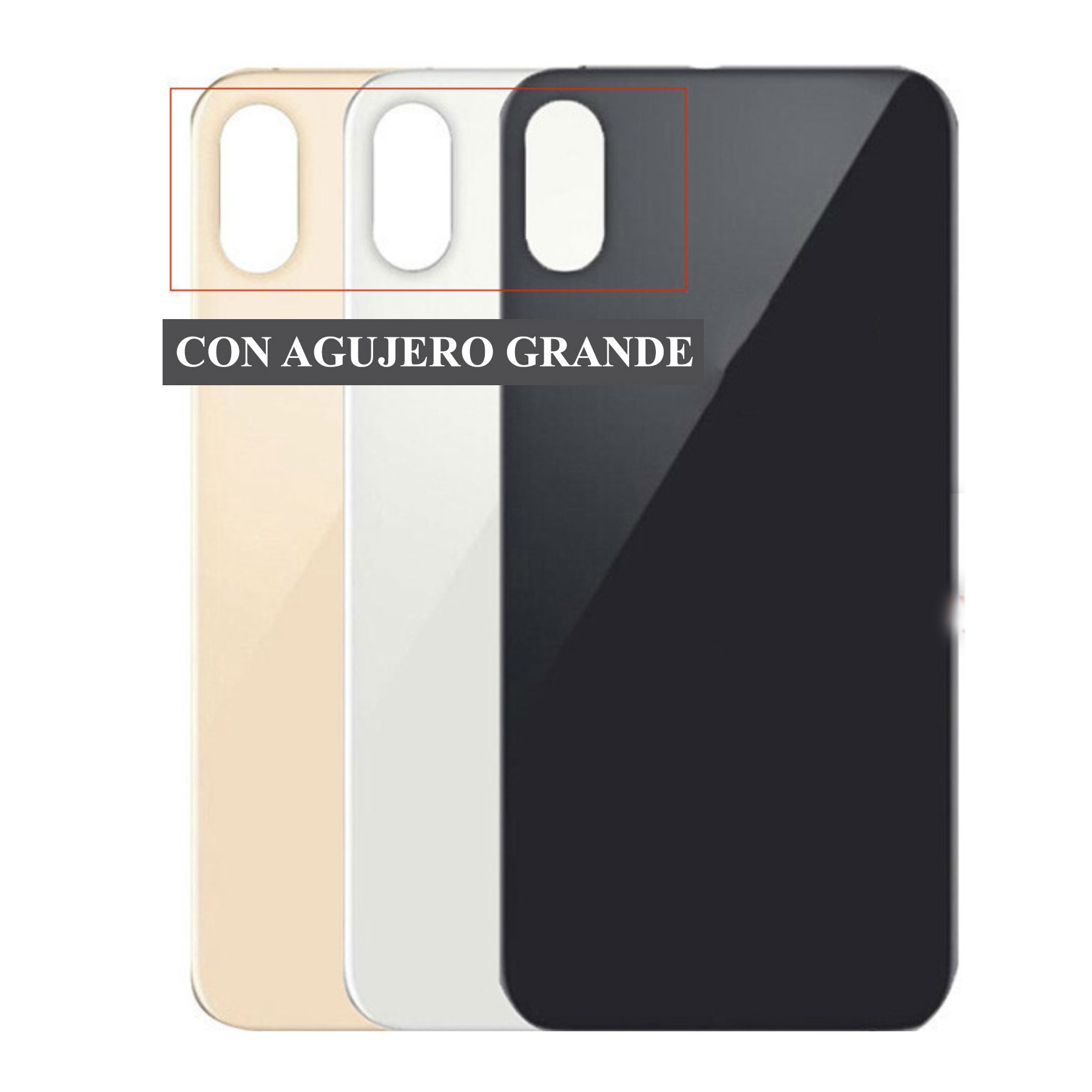 Tapa Trasera Reemplazo de Cristal para iPhone XS con Agujero Camara Grande
