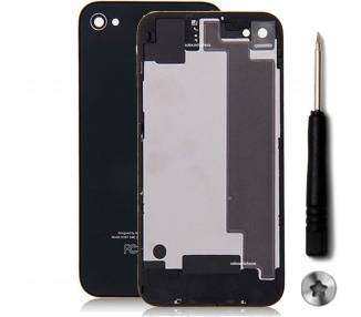Tapa Trasera Compatible de Cristal para iPhone 4S Negra & Destornillador
