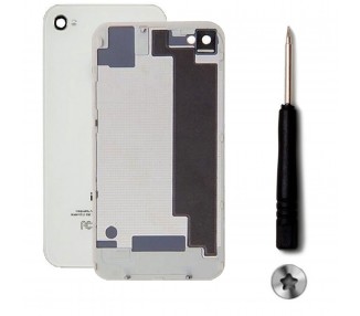 Tapa Trasera Compatible de Cristal para iPhone 4 & Destornillador Blanca