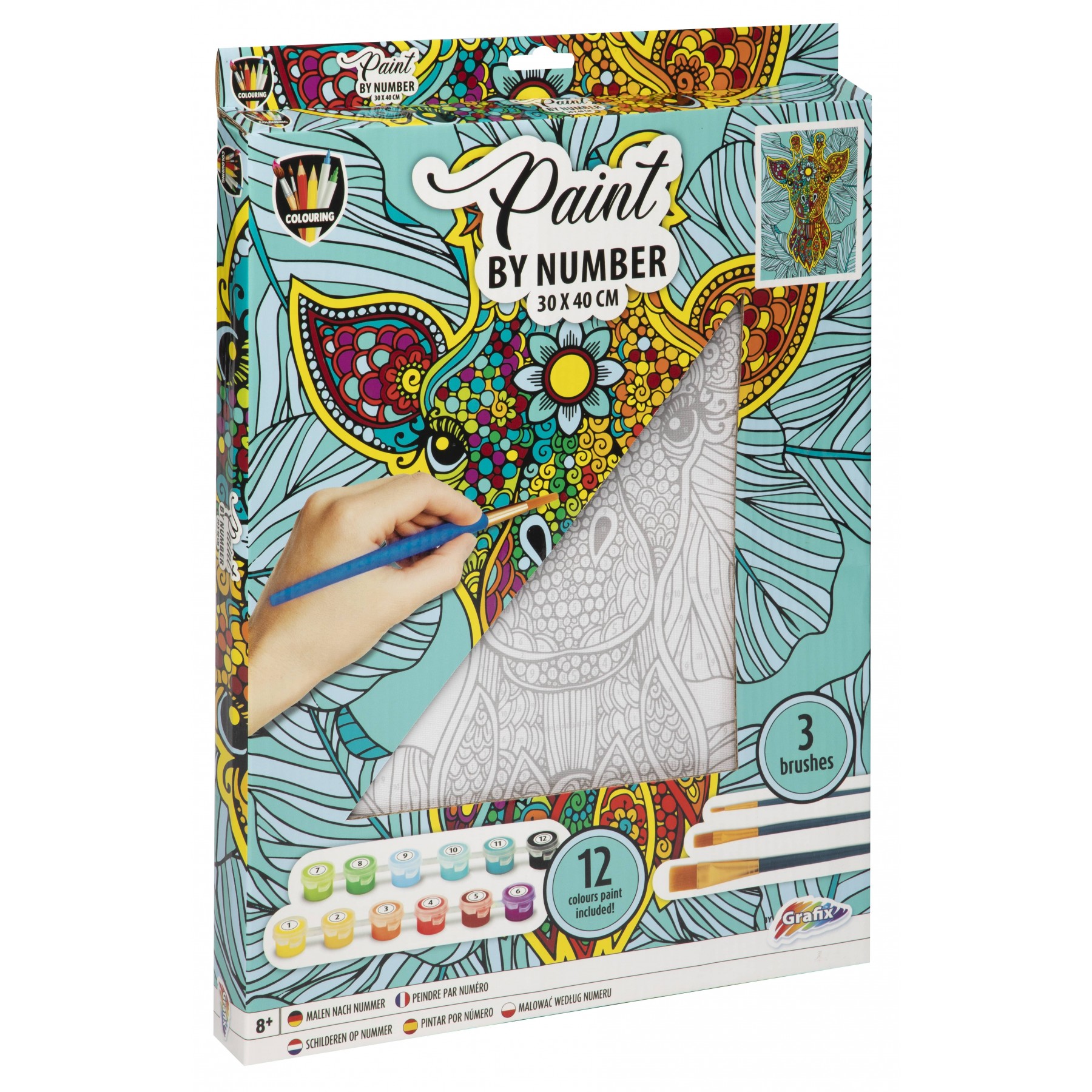 Grafix, Lienzo De Jirafa Para Pintar Por Número + 12 Pinturas, (K-150071)