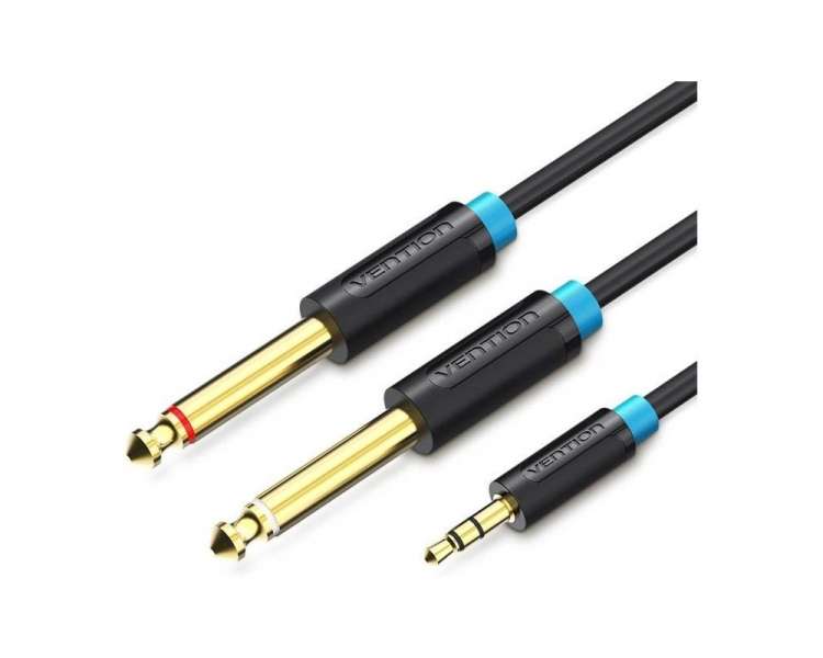 Cable estéreo vention bacbh/ jack 3.5 macho - 2x jack 6.5 macho/ 2m/ negro