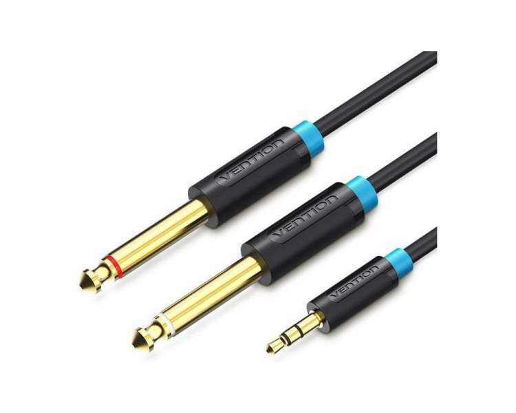Cable estéreo vention bacbi/ jack 3.5 macho - 2x jack 6.5 macho/ 3m/ negro