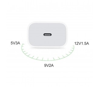 Cargador Compatible Carga Rapida USB Tipo C 20W para iPhone X 11, 12, 12 Pro Max
