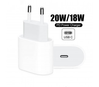 Cargador Compatible Carga Rapida USB Tipo C 20W para iPhone X 11, 12, 12 Pro Max