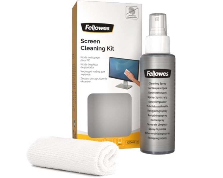 Kit limpiador de pantallas fellowes screen cleaning kit 9930501/ spray 120ml + gamuza microfibra